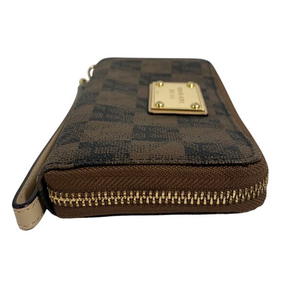 MICHAEL KORS Jet Set Travel MK Logo Continental Wallet Wristlet Brown/Gold - Picture 3 of 10